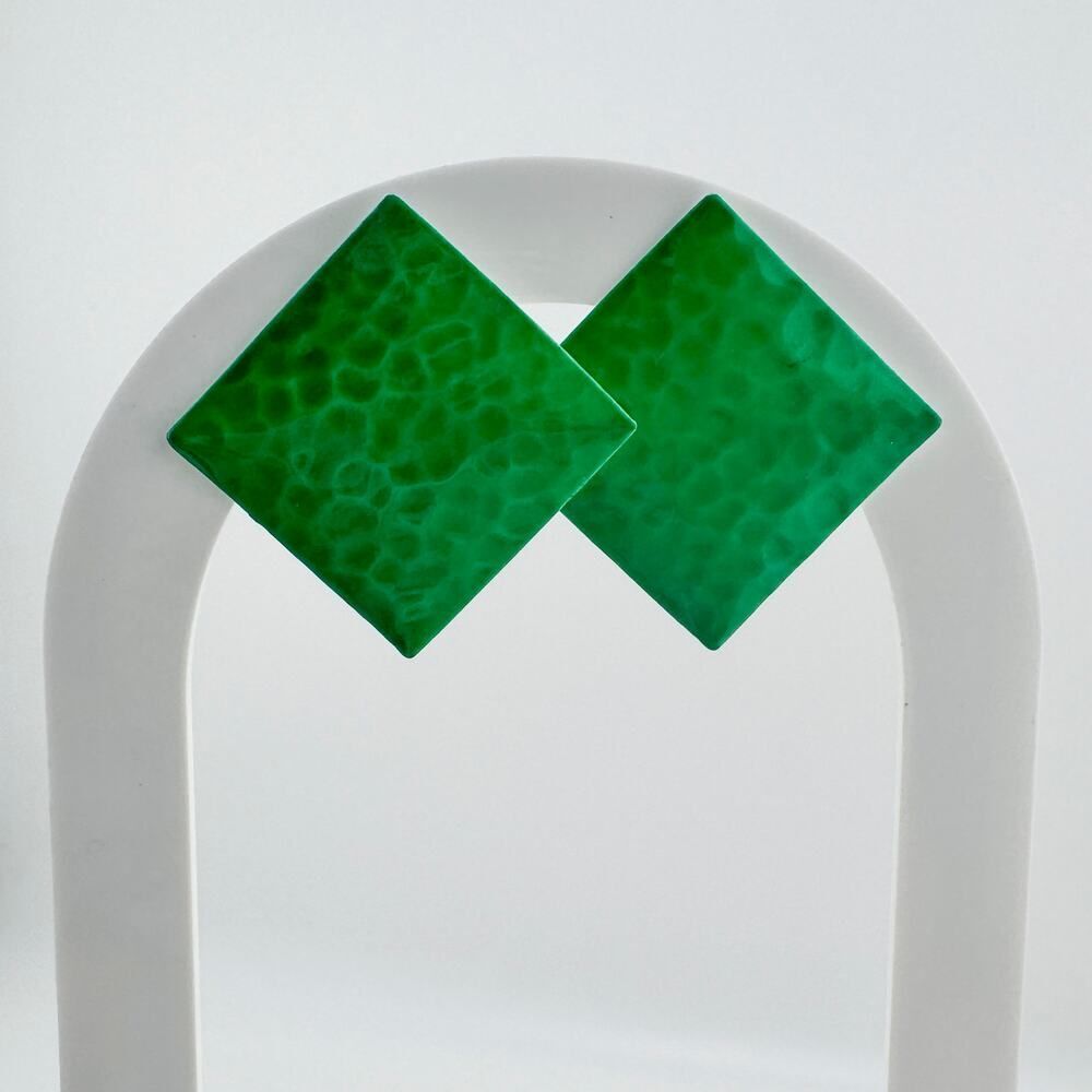Vintage 80s Green Diamond Shape Earrings Retro Glam Chunky Fun Bright